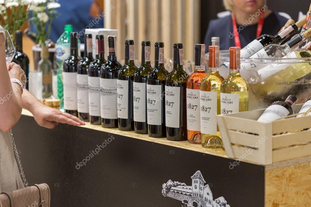 KIEV, UKRAINE - June 04, 2016: Chateau Purcari wine from Moldova presented on the booth at Kyiv Wine Festival organized by Good Wine company in Parkovy Exhibition Center.