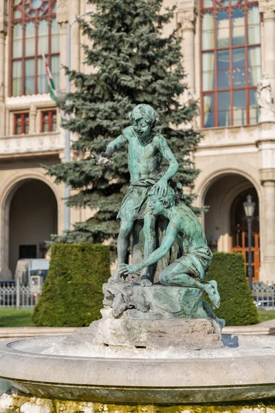 Fontän framför Vigado-hallen. Budapest, Ungern. — Stockfoto