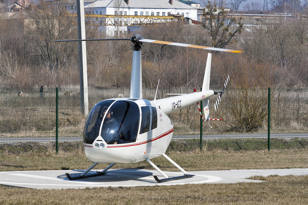 Helicopter R44 Robinson Raven 1 in Bucha, Ukraine.