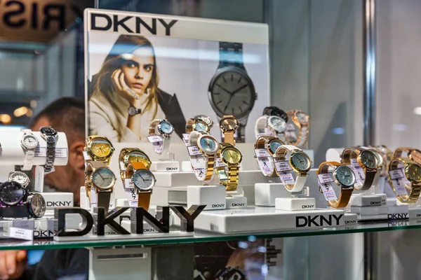 Kyiv Ukraine December 2015 Dkny Luxury Watch American Company Booth 스톡 이미지