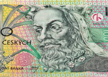 Karl IV Lüksemburg portresiyle yakın plan 100 Çek kronu banknotunun bir parçası.