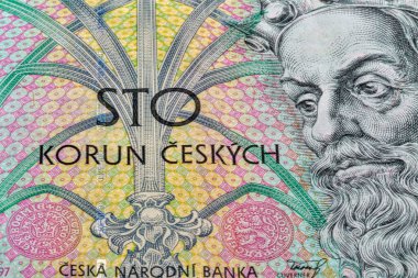 Karl IV Lüksemburg portresiyle yakın plan 100 Çek kronu banknotunun bir parçası.