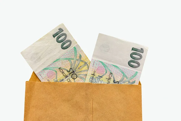 Teil Einer Banknote Mit 100 Tschechischen Kronen Nahaufnahme Papier Isoliert — Stockfoto