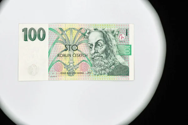 Bankjegyen 100 Cseh Korona Közelkép Károly Luxemburgi Portréval Jogdíjmentes Stock Fotók