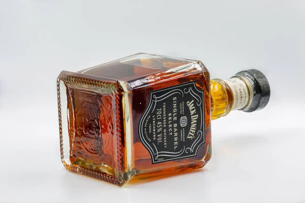 Kyiv Ukraine Listopad 2020 Studyjne Zbliżenie Butelki Jack Daniels Single — Zdjęcie stockowe