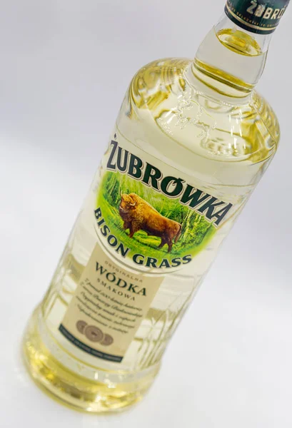 Kyiv Ukraine October 2020 Zubrowka Bison Grass Vodka Bottle Closeup 로열티 프리 스톡 이미지