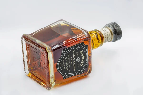 Kyiv Ukraine 2020 Studio Detailní Záběr Láhev Jack Daniels Single — Stock fotografie