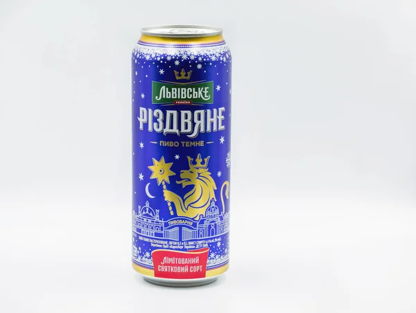 Kyiv Ukraine Novembro 2020 Lvivske Christmas Cerveja Escura Pode Fechar — Fotografia de Stock