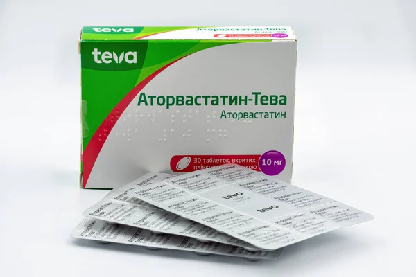 Kyiv Ucrânia Novembro 2020 Atorvastatina Medicamento Genérico Por Teva Closeup — Fotografia de Stock