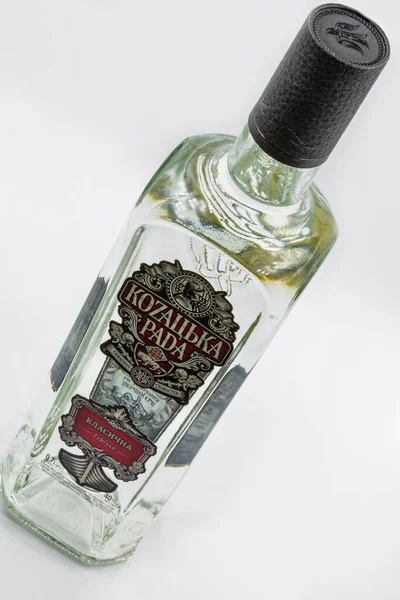 Kyiv Ukraine December 2020 Kozakska Rada Vodka Bottle Closeup White — Stock Photo, Image