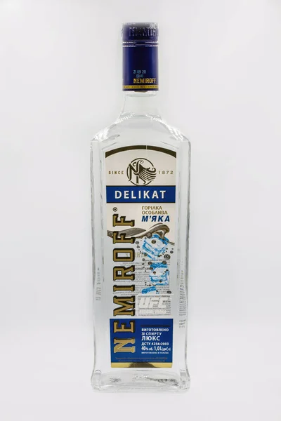 Kyiv Ukraine January 2021 Ukrainian Nemiroff Delicat Vodka Bottle Closeup — Stock Photo, Image