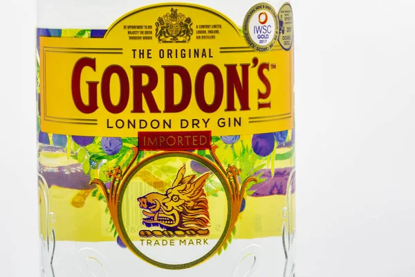 Kyiv Ucraina Marzo 2021 Original Gordons Premium London Etichetta Bottiglia — Foto Stock