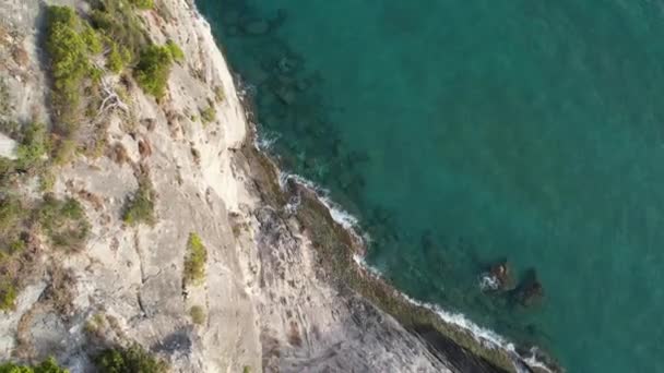 Aerial Drone Video Western Corfu Coast Sea Sheer Cliffs Close — Wideo stockowe