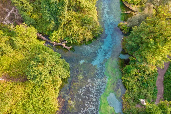 Vista Aérea Drones Sobre Nascente Água Blue Eye Perto Muzine — Fotografia de Stock