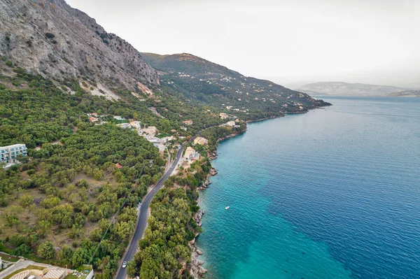 Aerial Drone View Rocky Coast Mparmpati East Corfu Island Greece — Stock Photo, Image