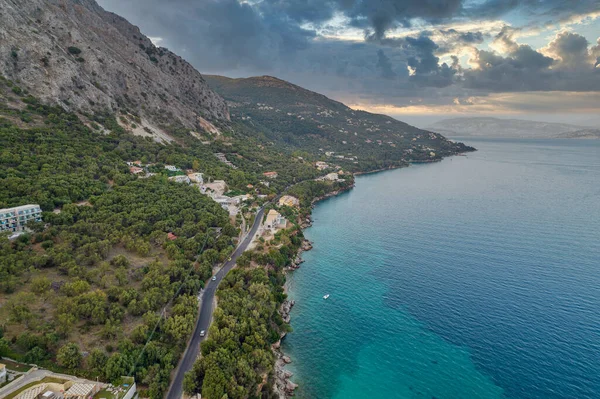 Aerial Drone View Rocky Coast Mparmpati East Corfu Island Greece — Stock Photo, Image