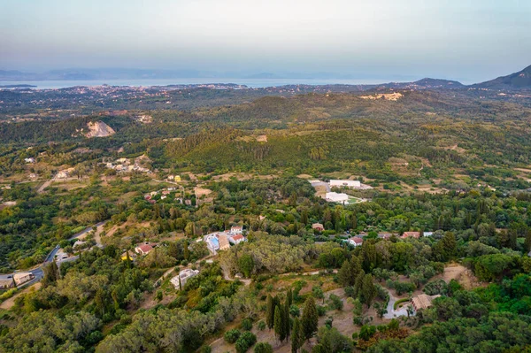 Aerial Drone View Typical Rural Landscape Central Island Corfu Sunset — Stock Photo, Image