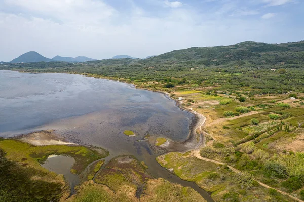 Aerial Drone Video Lake Korission Korission Lagoon Located Southern Part — Stock Photo, Image