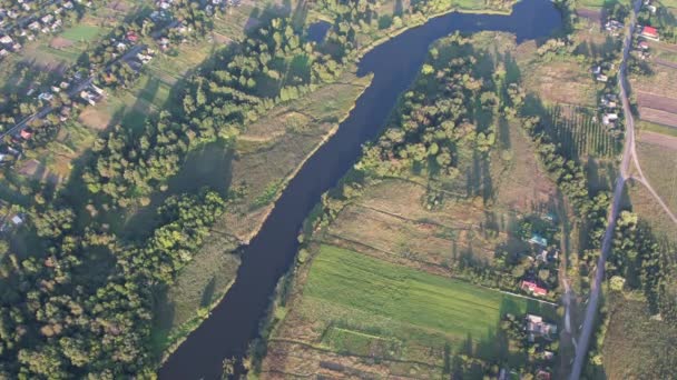 Drone Blick Aus Der Luft Über Den Sonnenuntergang Sommer Fluss — Stockvideo