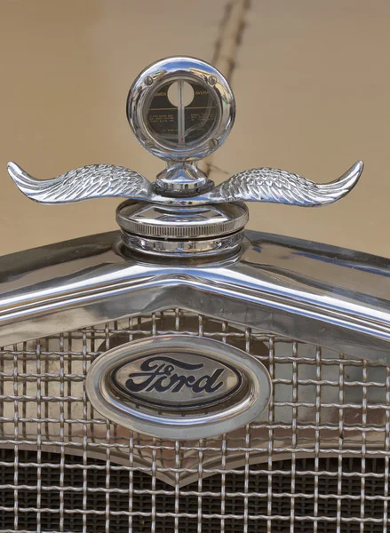 Vintage radiator and the emblem of the Ford — Stock Photo, Image