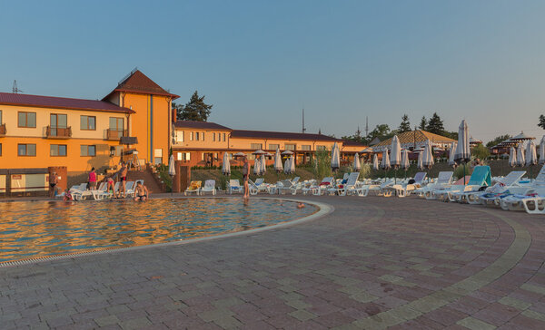 Zhayvoronok thermal outdoor pool in Berehove, Ukraine