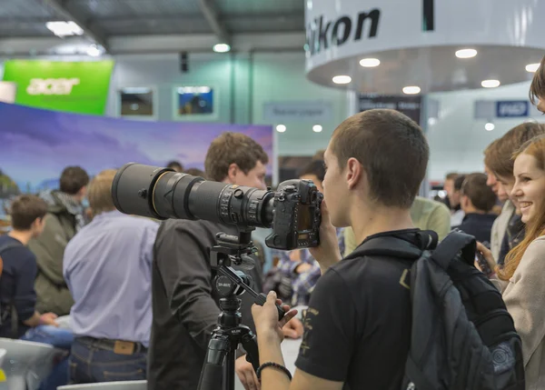 Nikon company booth at CEE 2015, the largest electronics trade s — Stock Photo, Image