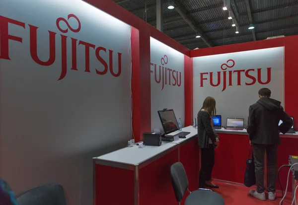 Fujitsu company booth at CEE 2015, the largest electronics trade show in Ukraine — Stock Photo, Image