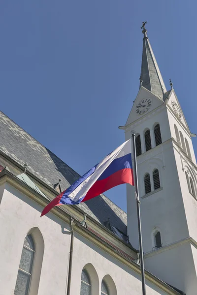 Igreja Neo-Gótica de São Martinho em Bled Lake, Eslovênia — Fotografia de Stock