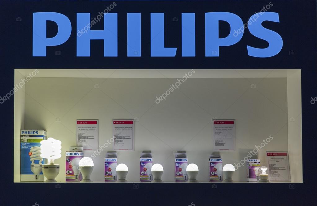 KIEV, UKRAINE - OCTOBER 11, 2015: Philips Lighting, Dutch technology company booth during CEE 2015, the largest electronics trade show of Ukraine in ExpoPlaza Exhibition Center