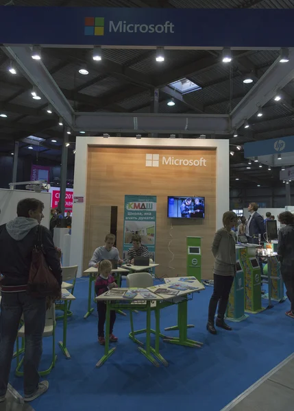 Stoisko firmy Microsoft w 2015 roku Cee, największe targi elektroniki Pokaż na Ukrainie Zdjęcie Stockowe