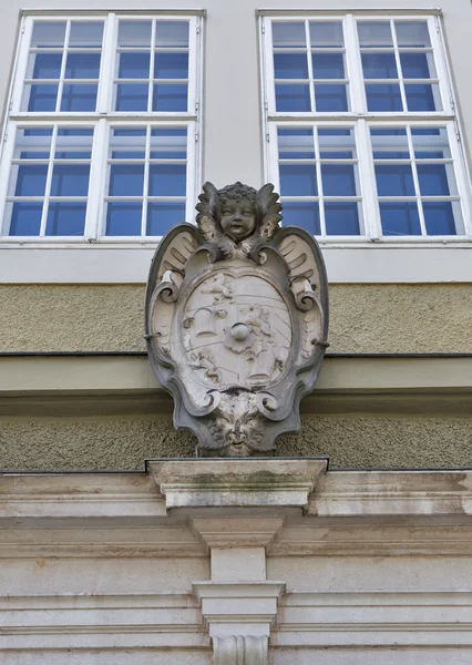 古代の紋章付き外衣。ザルツブルクのフェストシュピールハウス屋外壁. — ストック写真