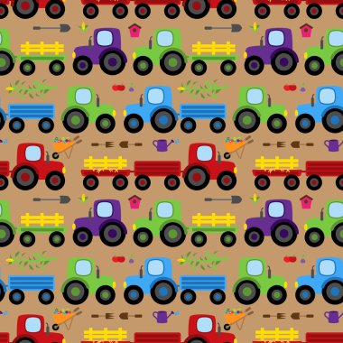 Kesintisiz, Tileable vektör traktör veya çiftlik temalı arka plan