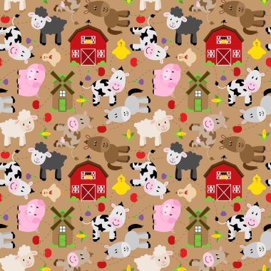 Kesintisiz, Tileable çiftlik hayvan ve çiftlik arka plan deseni