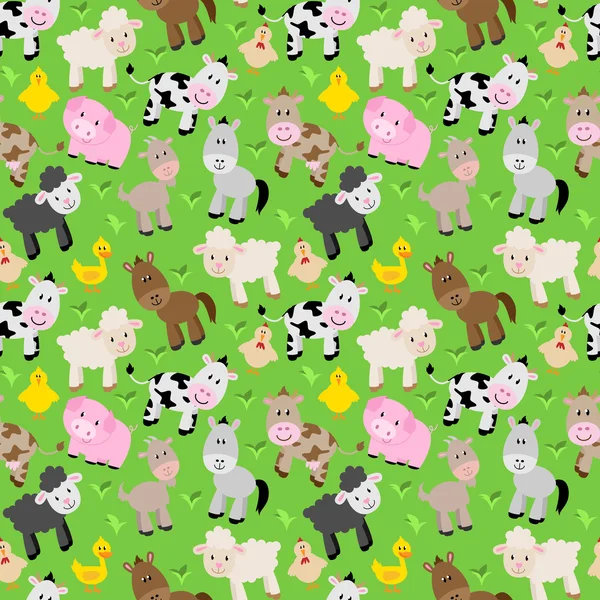 Seamless, Tileable Farm Animal and Barnyard Background Pattern — Stock Vector