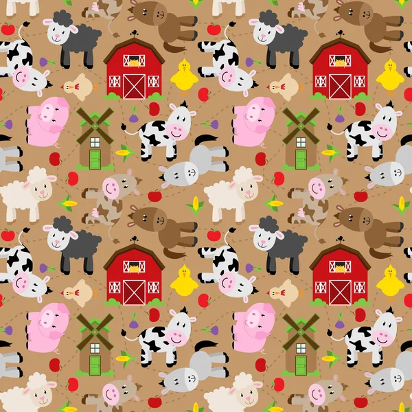 Seamless, Tileable Farm Animal and Barnyard Background Pattern — Stock Vector