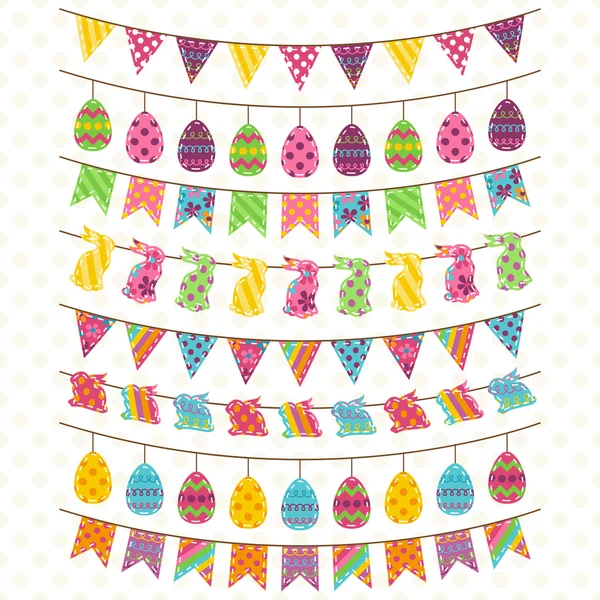 Vector Set of Cute Easter and Spring Themed Bunting, Banners and Flags — Stock Vector