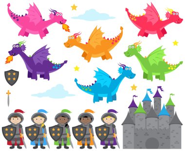 Dragon ve Knights temalı resimleri vektör toplama