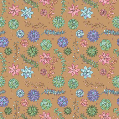 Kaktüs ve Succulents kesintisiz, Tileable vektör arka plan
