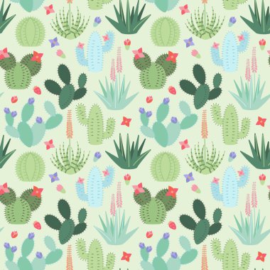 Kaktüs ve Succulents kesintisiz, Tileable vektör arka plan