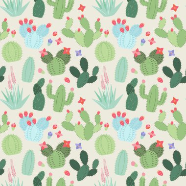 Kaktüs ve Succulents kesintisiz, Tileable vektör arka plan