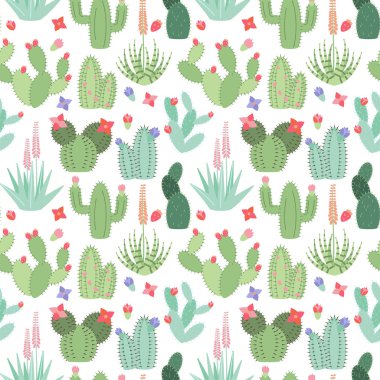 Kaktüs ve Succulents kesintisiz, Tileable vektör arka plan