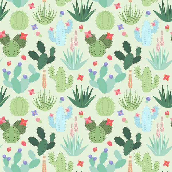 Seamless, Tileable Vector Background with Cactus and Succulents — Stock Vector