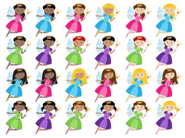 Şirin ve etnik açıdan farklı periler vektörel topluluğu