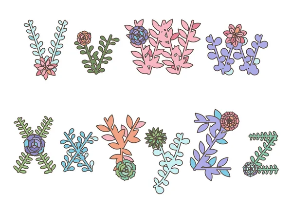 Vector collectie van gedetailleerde succulente of Cactus Letters en alfabet — Stockvector