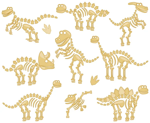 Vector Collection of Dinosaur Fossils or Bones — Stock Vector