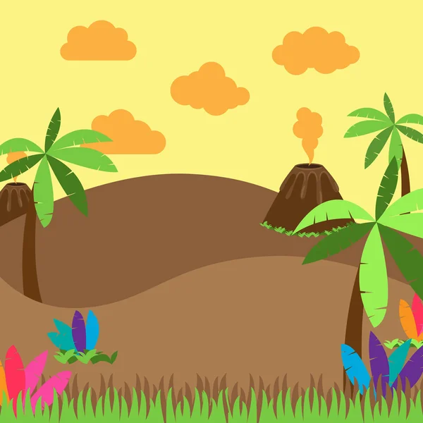 Cute Cartoon Vector Background of Desert, Jungle or Dinosaur Era Landscape — Stock Vector