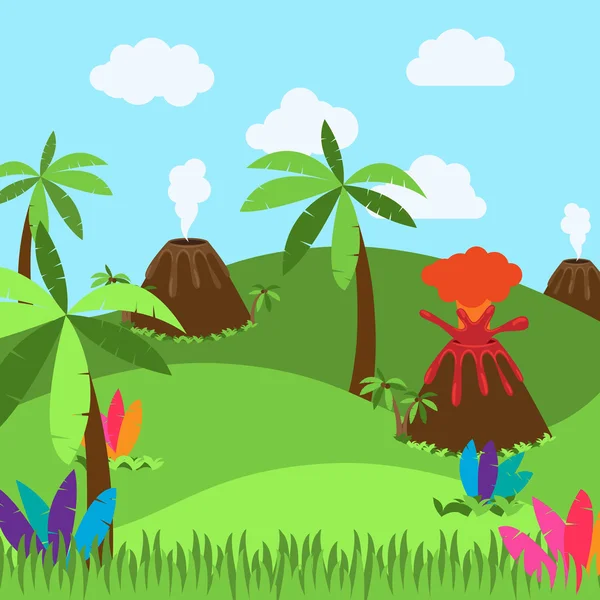 Cute Cartoon Vector achtergrond van woestijn, Jungle of dinosaurus tijdperk landschap — Stockvector