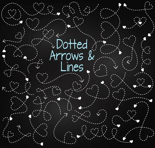 Vector Set of Chalkboard Dotted Arrows and Connecting Lines with Hearts — Stock Vector