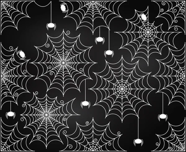 Kara tahta stili şirin ve ürpertici Spiderwebs vektör kümesi — Stok Vektör
