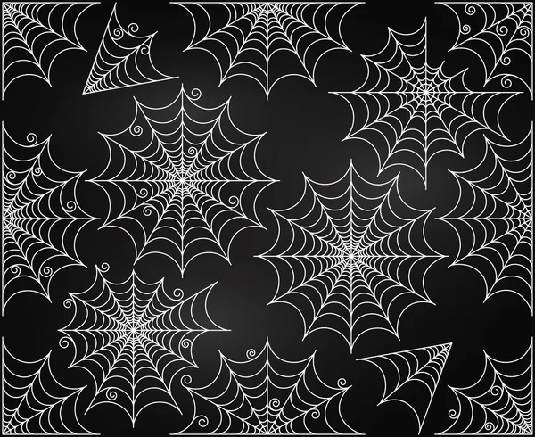 Διάνυσμα σύνολο πινάκων κιμωλίας στυλ χαριτωμένο και ανατριχιαστικό Spiderwebs — Διανυσματικό Αρχείο